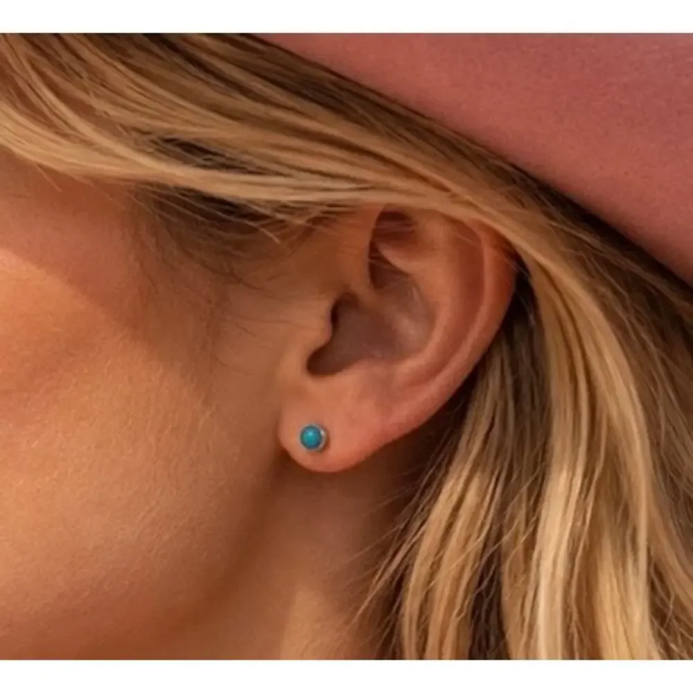 Tiny Turquoise Stud Earrings | Sterling Silver Mini's for Kids & First Piercings